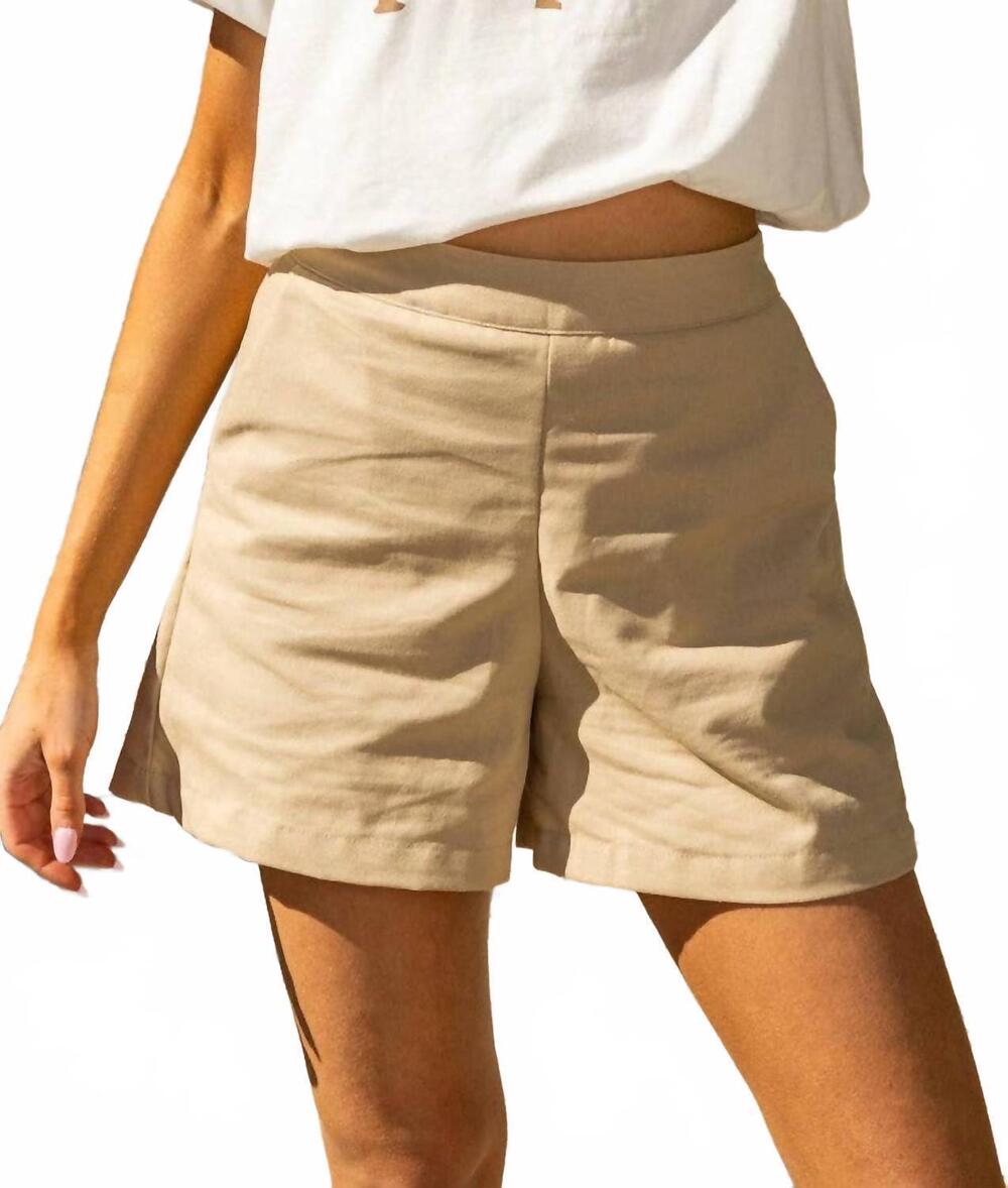 NEW GRACE + EMMA elastic waistband solid shorts in beige